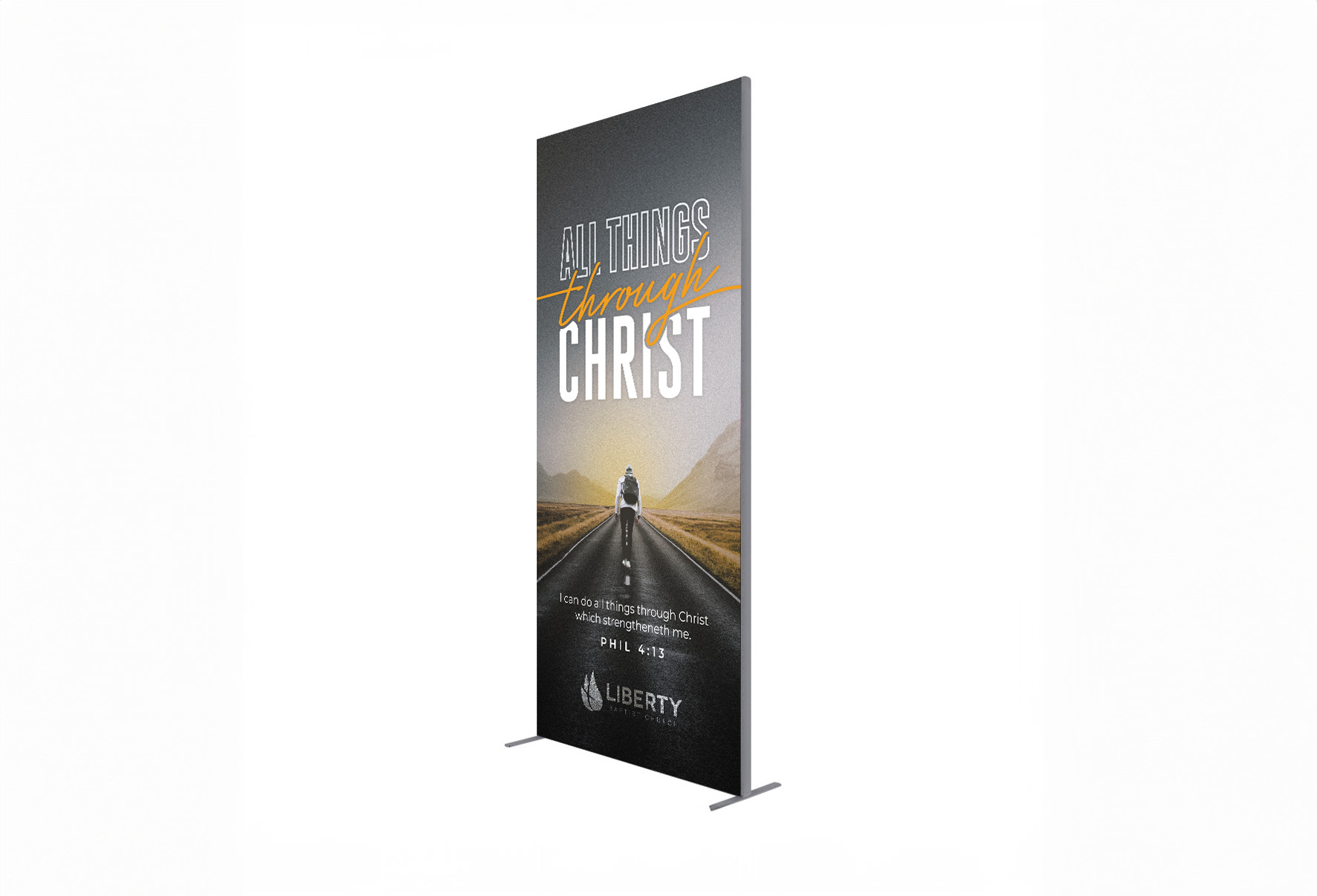 church signage, custom design, tension fabric display