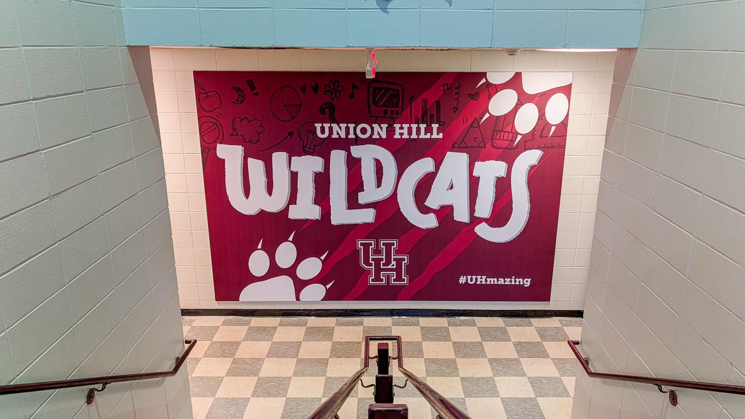 Large SEG installed at stairwell landing in Union Hill School