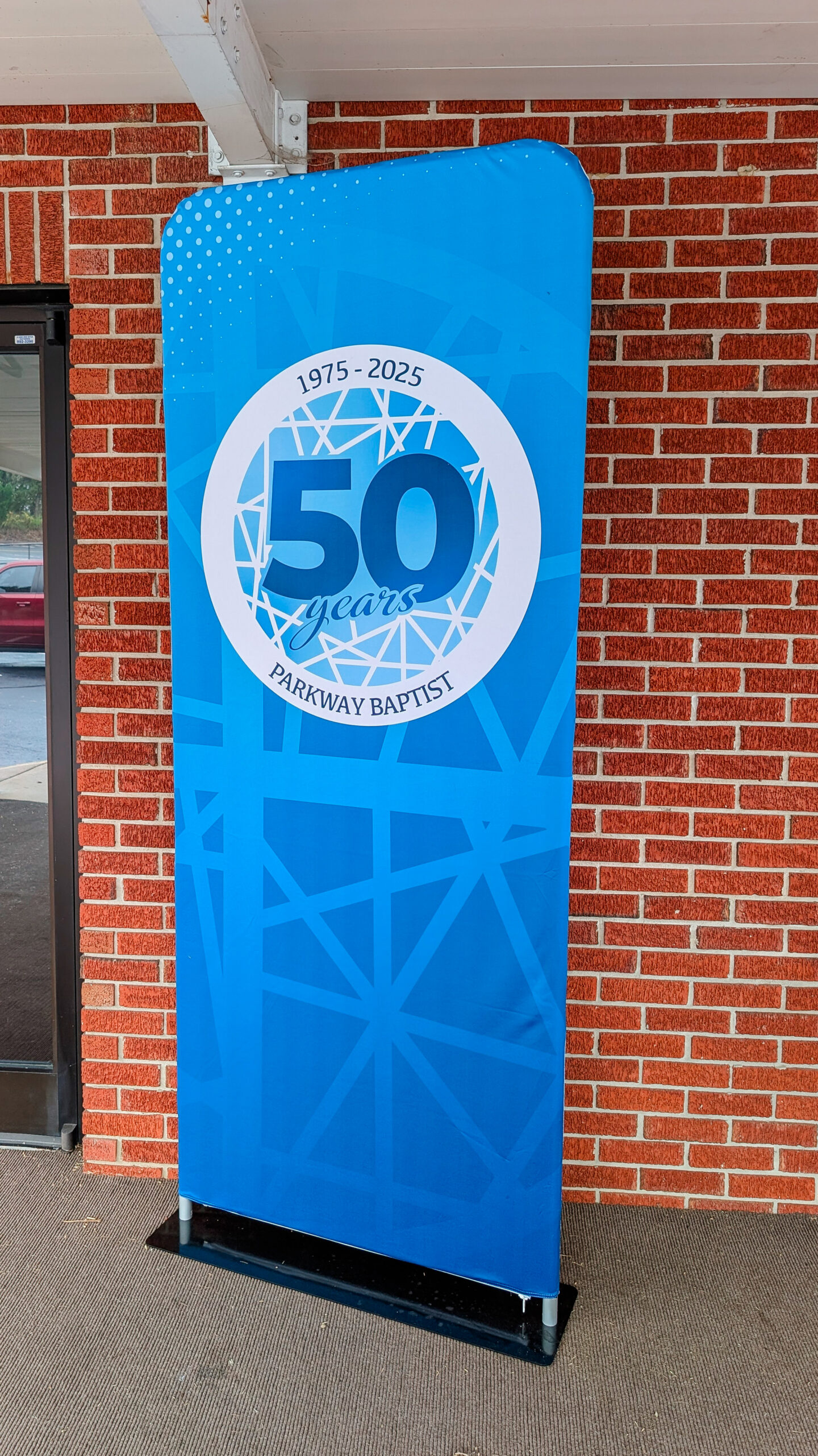 Custom tension fabric display installed inside Parkway Baptist Church